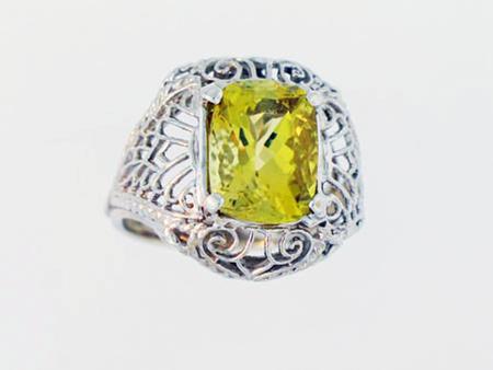 14k White Gold Cushion Cut Yellow Tourmaline Ring                    A34899